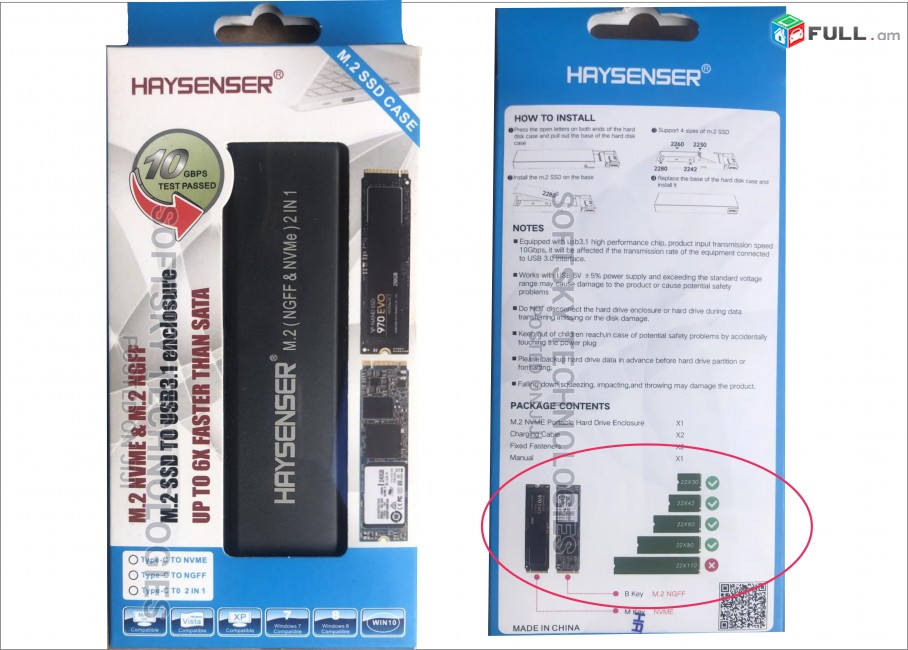 Haysenser M 2 Nvme M 2 NGFF SSD to USB3.1 Enclosure External CASE Type-C