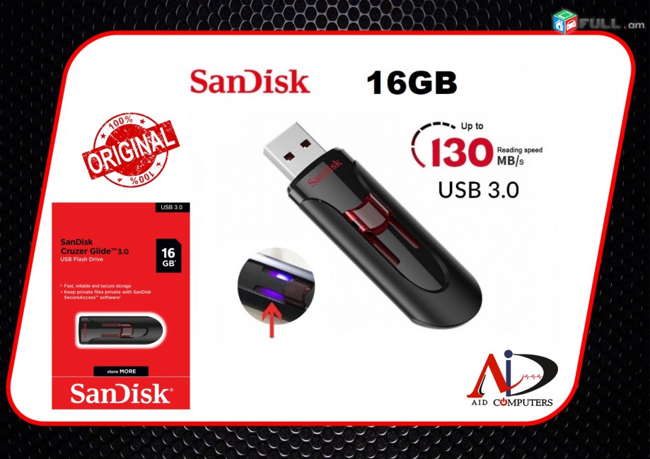 SanDisk Cruzer Glide 16gb USB 3.0 Flash Drive Fleshka Օրիգինալ