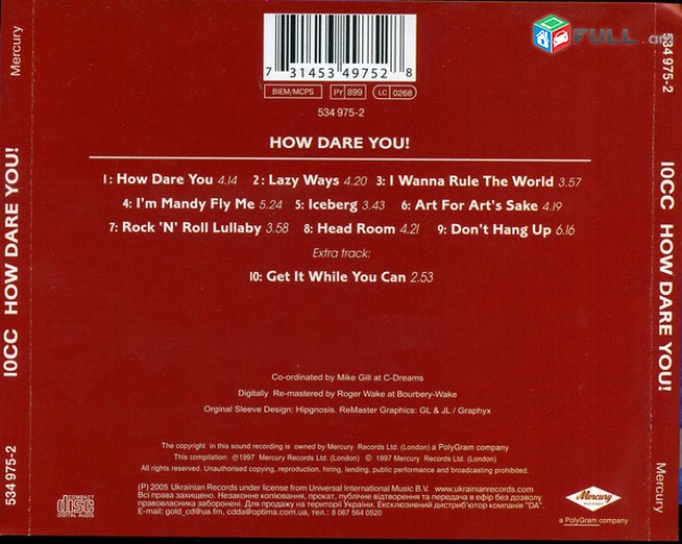 CD սկավառակներ 10CC - HOW DARE YOU. (1) - օրիգինալ տարբեր տեսակի ալբոմներ