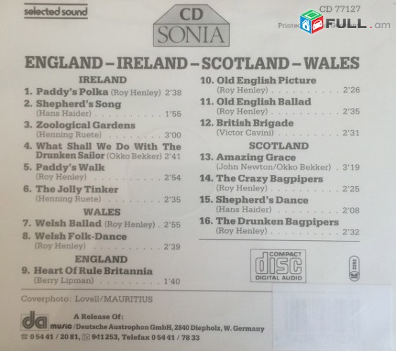 CD սկավառակներ ENGLAND-IRELAND-SCOT LAND-WALES - օրիգինալ տարբեր տեսակի ալբոմներ