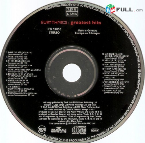 CD սկավառակներ EURYTHMICS - օրիգինալ տարբեր տեսակի ալբոմներ