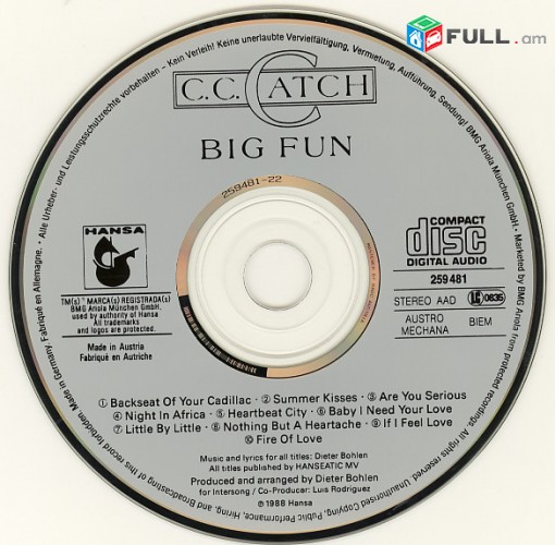 CD սկավառակեր C. C. CATCH – Big Fun - օրիգինալ տարբեր տեսակի ալբոմներ