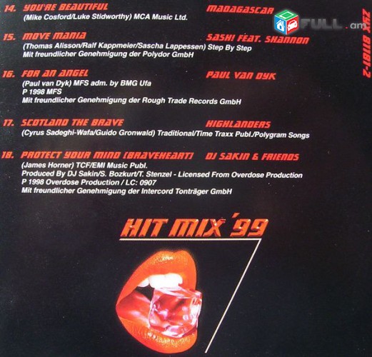 CD x 2 սկավառակներ HIT MIX 99 - օրիգինալ տարբեր տեսակի ալբոմներ