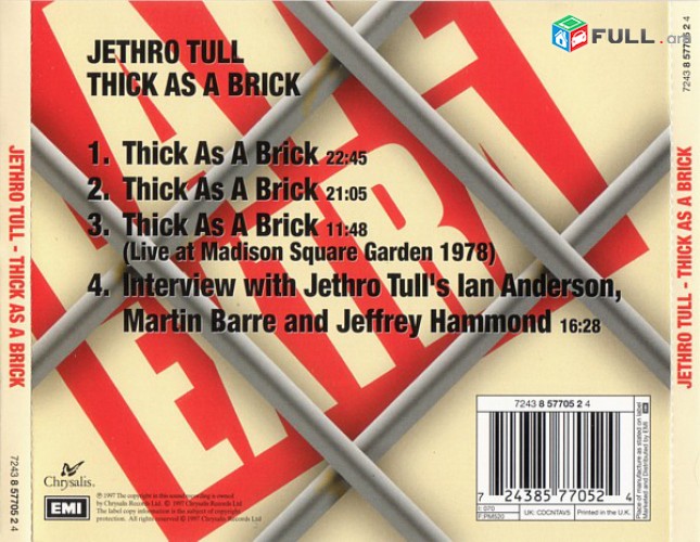 CD սկավառակներ JETHRO TULL (2) - օրիգինալ տարբեր տեսակի ալբոմներ