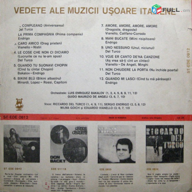 VINYL Ձայնասկավառակներ Vedete Ale Muzicii Ușoare Italiene - Sարբեր ալբոմներ