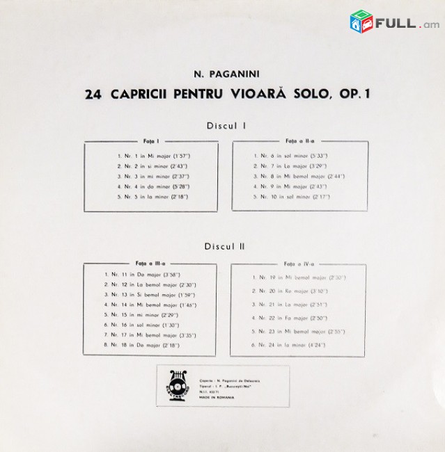 VINYL x 2 Ձայնասկավառակներ N. Paganini ‎– Cornelia Vasile - Sարբեր տեսակի ալբոմներ