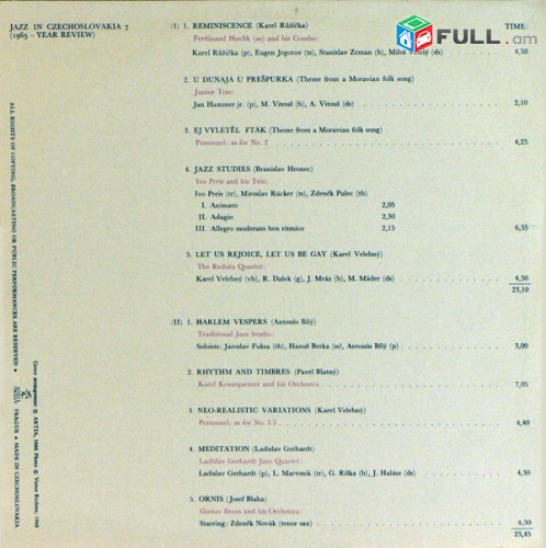 VINYL Ձայնապնակներ Jazz In Czechoslovakia 1965 Sարբեր տեսակի ալբոմներ