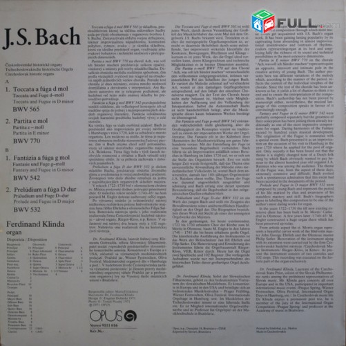 VINYL Ձայնապնակներ J. S. Bach - Československé Historické Organy Sարբեր տեսակի ալբոմներ