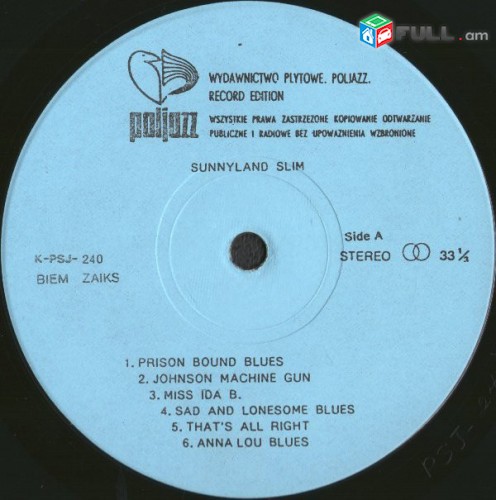 VINYL Ձայնապնակներ Sunnyland Slim VOL.9 Sարբեր տեսակի ալբոմներ
