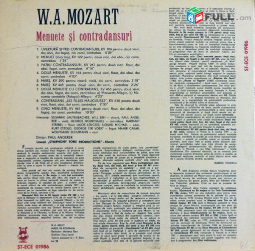 VINYL Ձայնապնակներ W.A. Mozart - Menuete Și Contradansuri Sարբեր տեսակի ալբոմներ