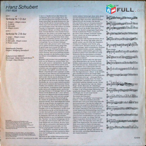VINYL Ձայնապնակներ Schubert - Sinfonie Nr.1 D-dur, Nr.2 B-dur Sարբեր տեսակի ալբոմներ