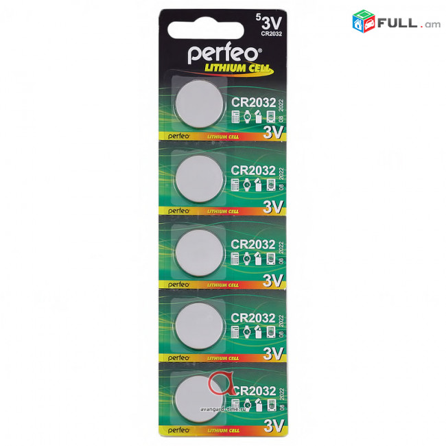 Батарейки Perfeo CR2032 Lithium Cell 5BL литиевые дисковые, 5шт, 3V