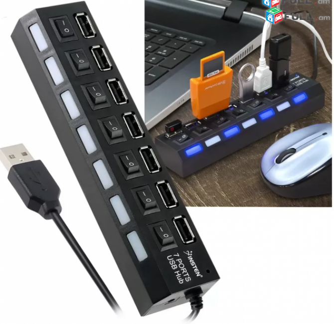 USB HUB հաբ կոմպակտ 7 PORT LED լույսով switch 