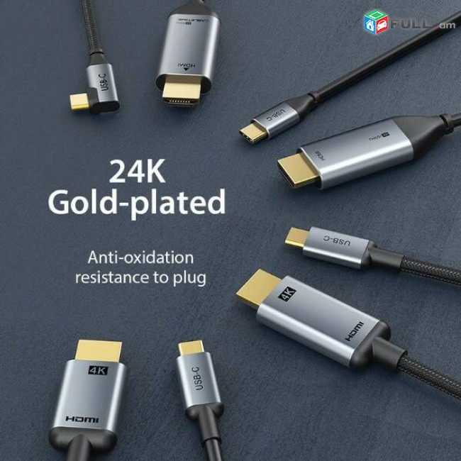 4K Type-C USB-C to HDMI cable Thunderbolt gold 60Hz iPad Pro, MacBook Pro 2018 i, Кабель