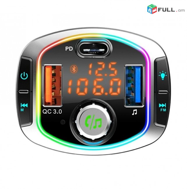 BC63 FM Transmitter Bluetooth 5.0 MP3 Player USB Car Charger Ավտոմեքենայի Լիցքավորիչ Մալուխ Зарядное устройство 