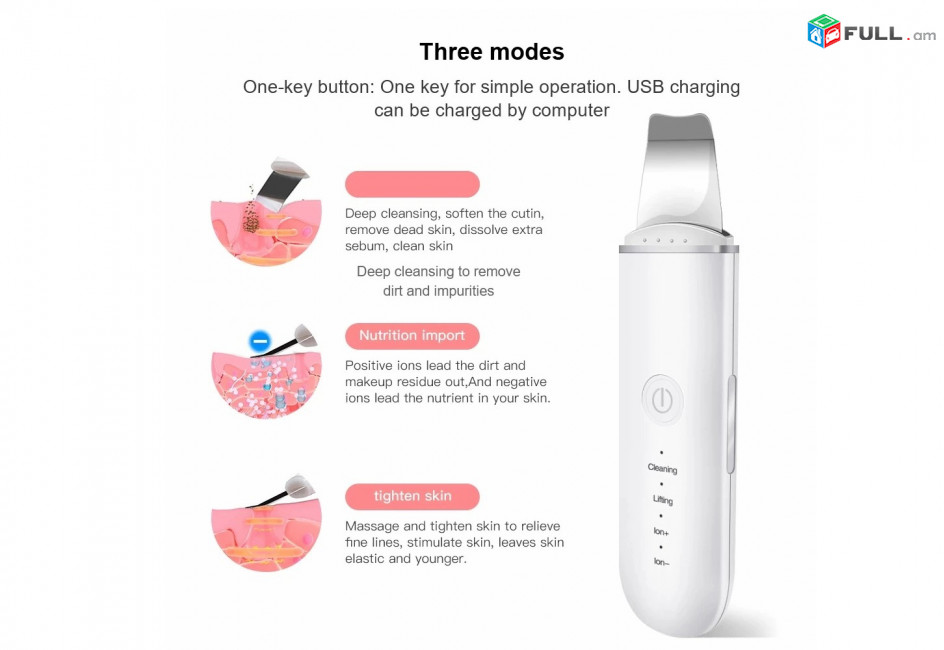 Скребок Xiaomi Mijia ультразвуковой кожи Ultrasonic Skin Scrubber scraper peel machine pore cleaner kosmetolog