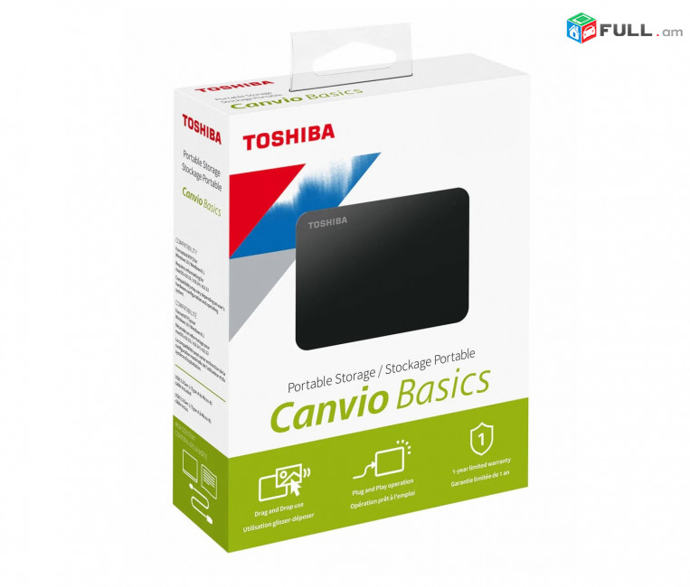 External HDD Toshiba canvio basics 1tb usb3.0 Внешний жесткий диск Արտաքին կոշտ սկավառակ - ՆՈՐ