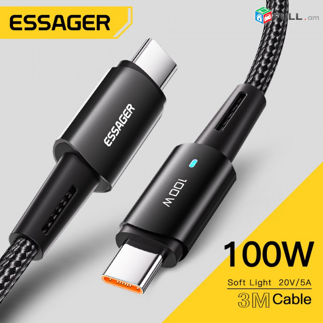 Essager USB C To Type C Cable PD100W Fast Charge Mobile Cell Phone Charging Cord Wire For Xiaomi Samsung Huawei Macbook iPad