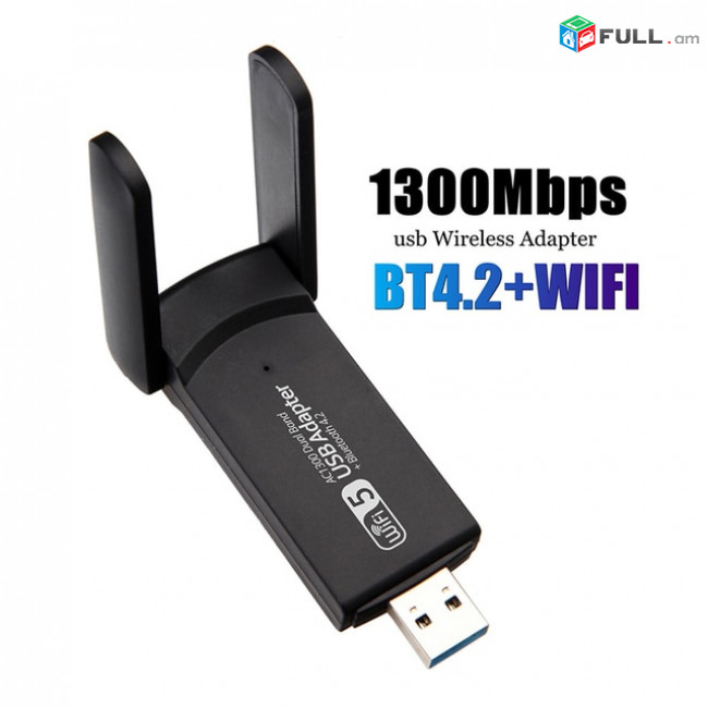 ADAPTER USB3.0 - 1300Mbps + Bluetooth 4.2 Receptor WIFI USB Network Card Wireless WIFI Dongle Dual Band 5GHz Long Range Wireless Wi/Fi Adapter Card Wi-Fi Antenna