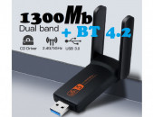ADAPTER USB3.0 - 1300Mbps + Bluetooth 4.2 Receptor WIFI USB Network Card Wireless WIFI Dongle Dual Band 5GHz Long Range Wireless Wi/Fi Adapter Card Wi-Fi Antenna