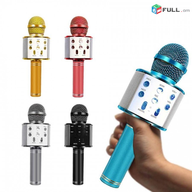 Անլար միկրոֆոն-բարձրախոս WS-858,  ws 858 microphone karaoke, mikrafon karaoke,կառաոկե, mikrafon, microphone, kid mocrophone
