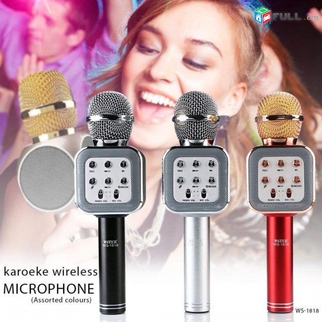 Անլար միկրոֆոն-բարձրախոս WS-1818, ws 1818 microphone karaoke, mikrafon karaoke,կառաոկե, mikrafon, microphone, kid mocrophone