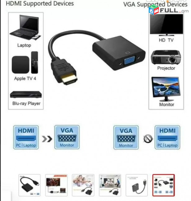 HDMI to VGA, HDMI adapter, 1080P, Full HD Converter FOR PC HDMI 1.4