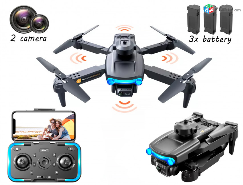 2 տեսախցիկով և 3 մարտկոցով խաղալիք անօդաչու դրոն Drone M5 ինքնաթիռ , дрон коптер