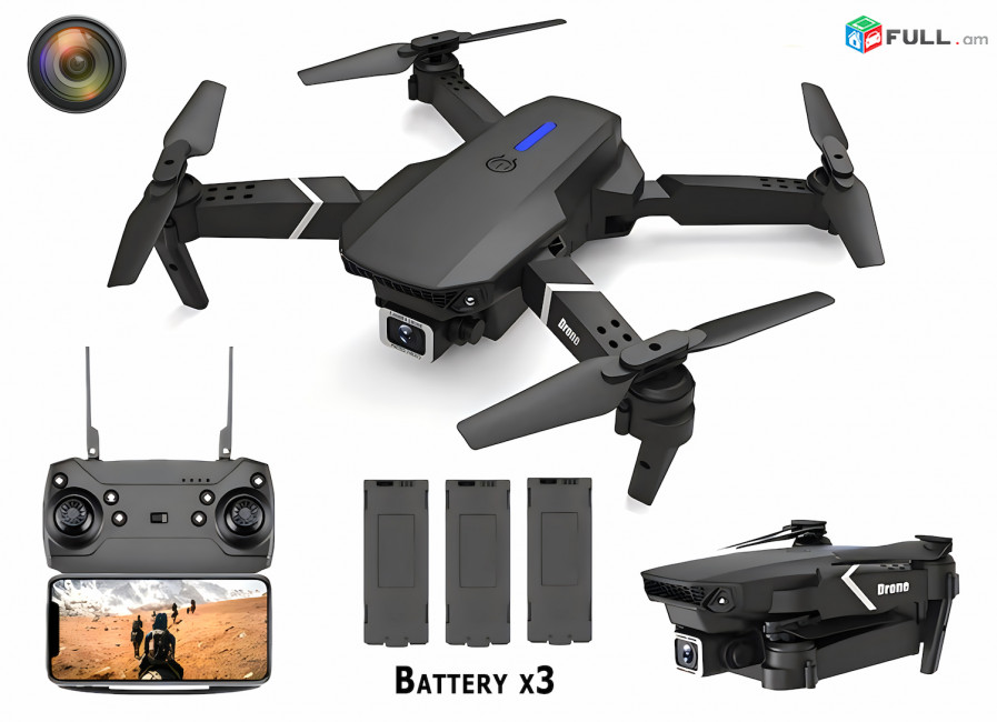 Ծալվող անօդաչու ինքնաթիռ դրոն, տեսախցիկով դռոն + 3 մարտկոց , mankakan dron drone 