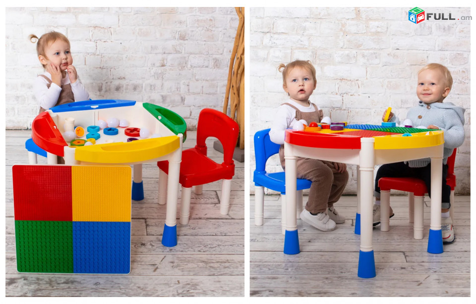 Մանկական խաղալիք սեղան 5-ը 1-ում, 2 աթոռով լեգոի սեղան և գրասեղան Legoi sexan mankakan Стол для лего