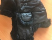 Woolrich Black Lambskin Leather Rabbit Fur Warm Trapper (шапка ушанка)