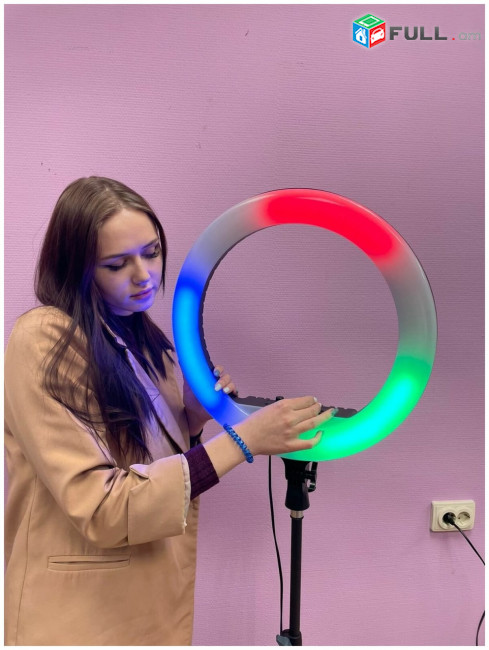 Նոր RGB Կալցեվոյ Լամպ Մեծ չափի 45սմ + Շտատիվ большая кольцевая лампа RGB со штативом tiktok selfie ring make up
