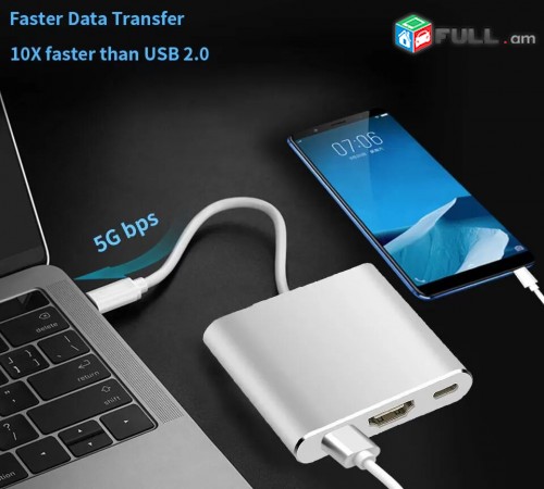 USB Type C Adapter Multiport AV Converter with 4K HDMI Output, USB 3.0 Port and 
