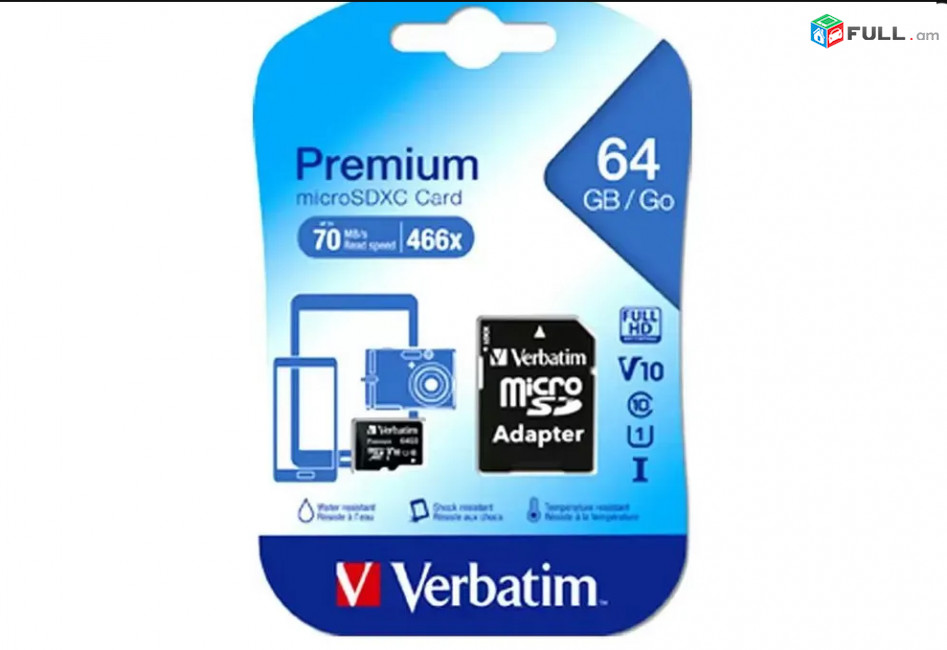 8GB, 16GB, 32GB, 64gb MicroSD Card for FullHD Video Original Verbatim