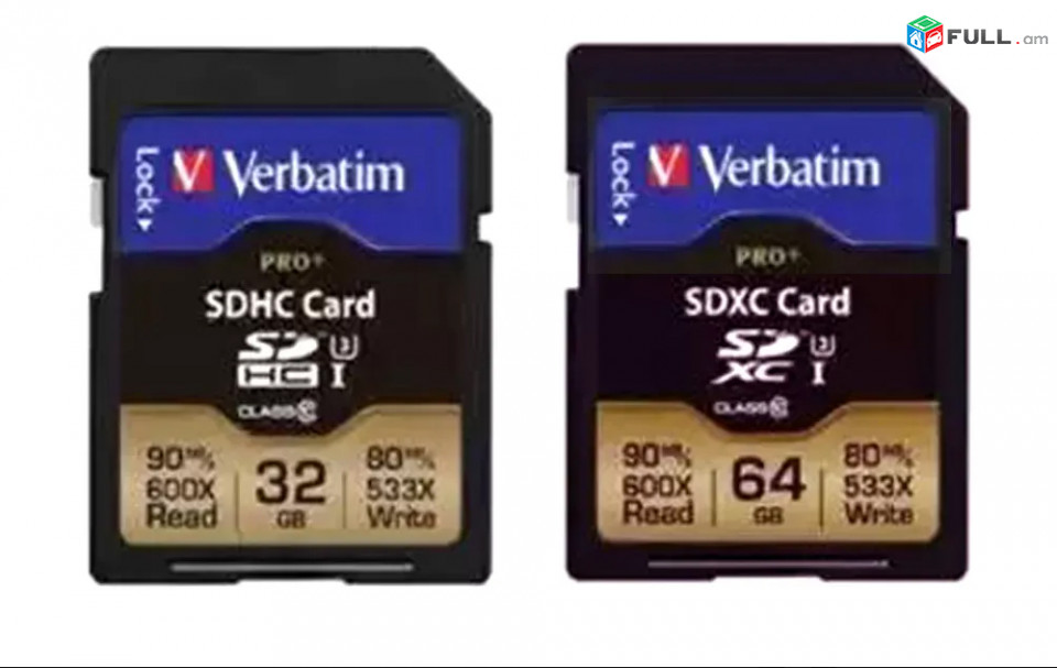32GB, 64GB SD SDXC CARD for 4K Video Verbatim Pro +, U3, 600x