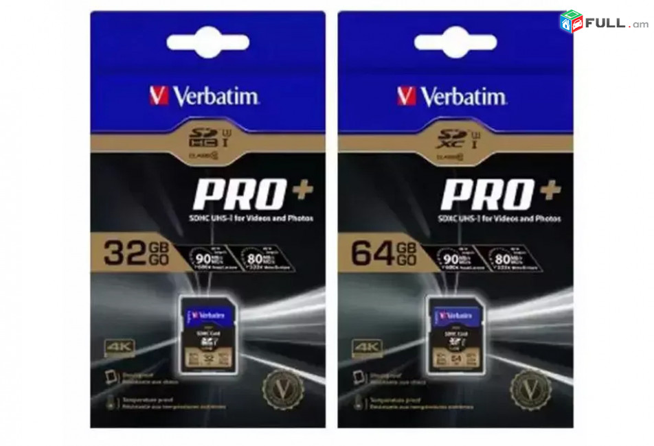 32GB, 64GB SD SDXC CARD for 4K Video Verbatim Pro +, U3, 600x