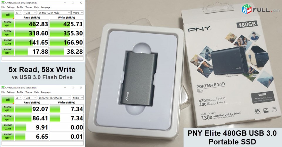 Portable external SSD PNY Elite 480GB usb 3.1 small size works very fast new the pack is not open the whole