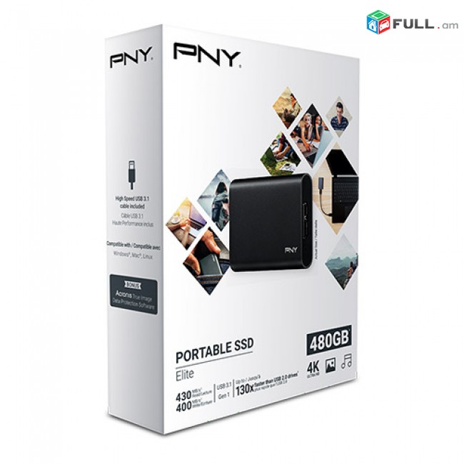 Portable external SSD PNY Elite 480GB usb 3.1 small size works very fast new the pack is not open the whole