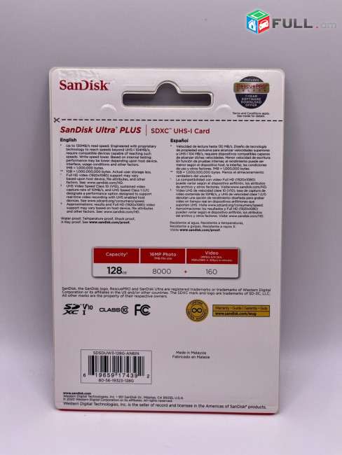 Original SanDisk-Ultra PLUS 128GB SDXC UHS-I Memory Card 130MB/S Speed