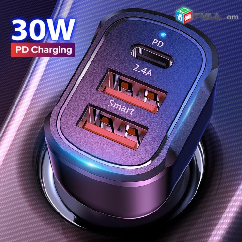 USB լիցքավորիչ մեքենայի QOOVI 30W Quick Charge 3.0
