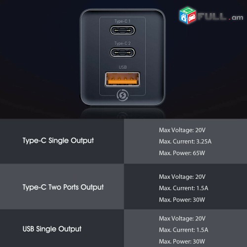 Baseus EU Plug 65W GaN Wall Charger QC4.0 + Phone Notebook Fast Charge Adapter