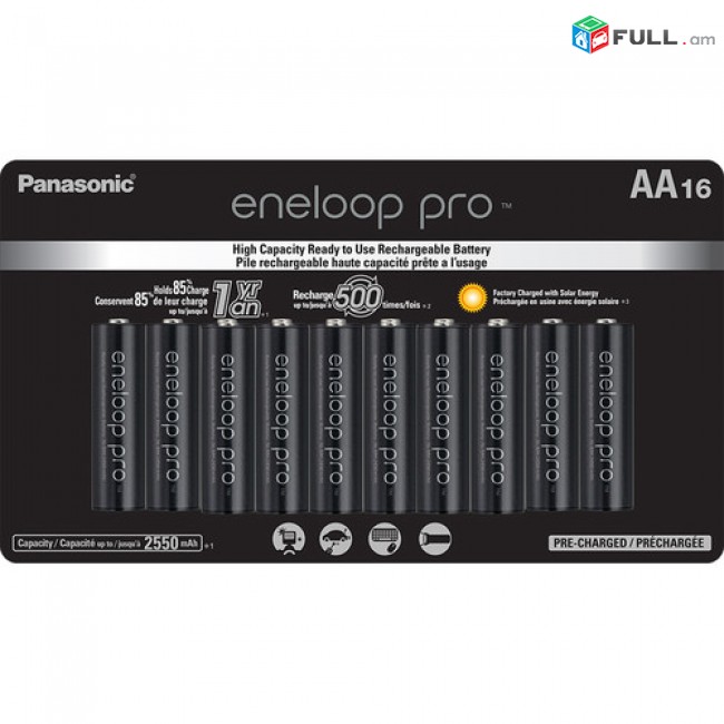 Panasonic eneloop pro AA Rechargeable NiMH Batteries (1.2V, 2550mAh, 16-Pack)