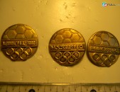значок.Олимпиада 1980. Футбол. 3 разных:Ленинград, Москва, Минск.  	латунь