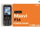 Հեռախոս MAXVI P16 Power Bank 2.4 3sim Camera Фонарик Bluetooth MP4 MP3 FM Radio
