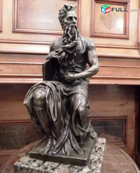 The copy of Michelangelos marble Moses, bronze sculpture by 19C French sculptor 