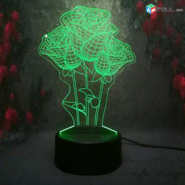 Love Rose 3D լամպ 