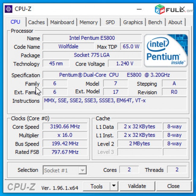 Համակարգիչ Intel Pentium Dual Core E5800 3.2GHz/ DDR3 4GB/ SSD 120GB/ Asrock G41C-S