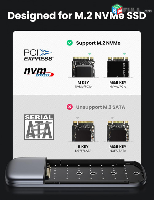 UGREEN M.2 NVMe SSD Enclosure USB C 3.1 Gen 2 to M-Key M&B-Key NVMe PCIe 10Gbps External Enclosure Thunderbolt 3 Compatible with MacBook Pro WD Samsung Toshiba 2230 2242 2260 2280 NVMe PCIe SSD