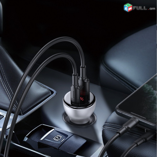 45W BaseUS Digital Display PPS Dual Quick Charger Car Charger Լիցքավորիչ Автомобильное зарядное устройство HK