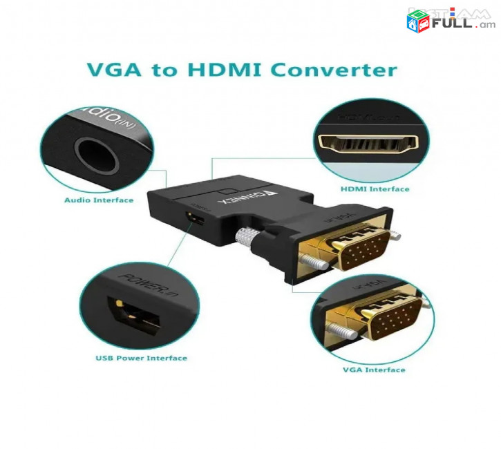 HDMI to VGA ադապտեր 3,5 մմ Mini Jack ելքով Переходник Adapter